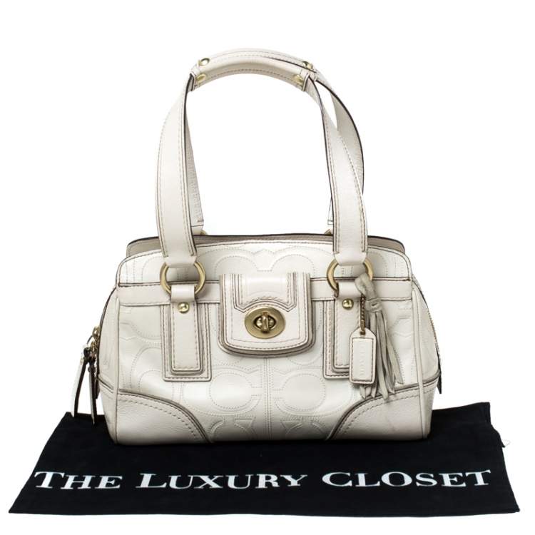 Pre Owned Coach Cream Monogram Leather Turnlock Satchel