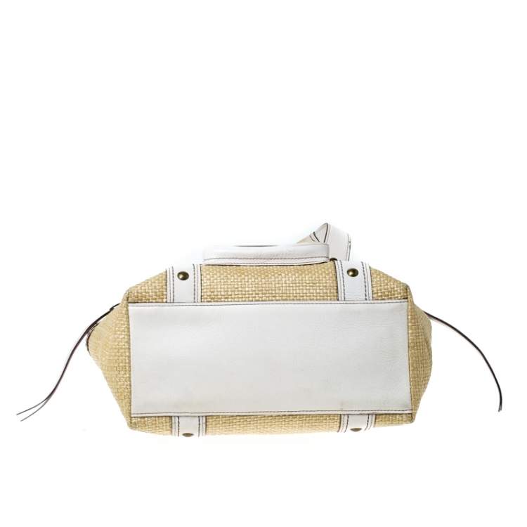 Pre Owned Coach Beige/White Straw and Leather Tote