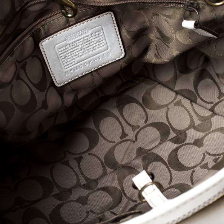 Pre Owned Coach Beige/White Straw and Leather Tote