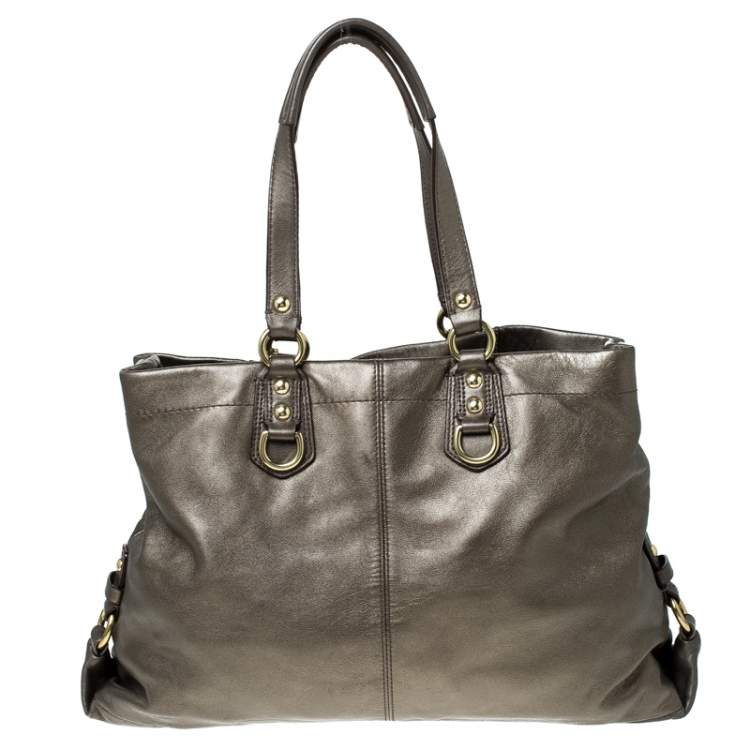 Pre Owned Coach Metallic Olive Green Leather Ashely Satchel 