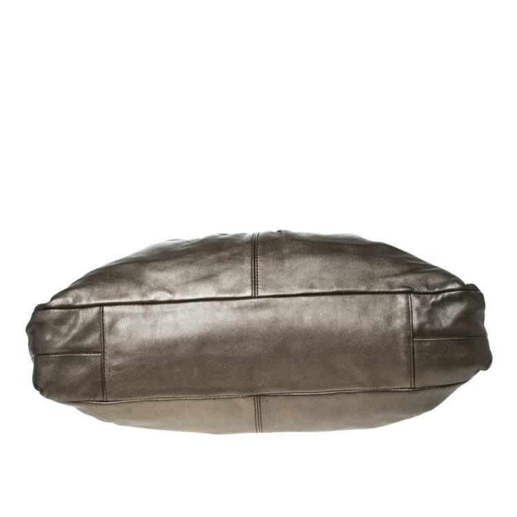 Pre Owned Coach Metallic Olive Green Leather Ashely Satchel 