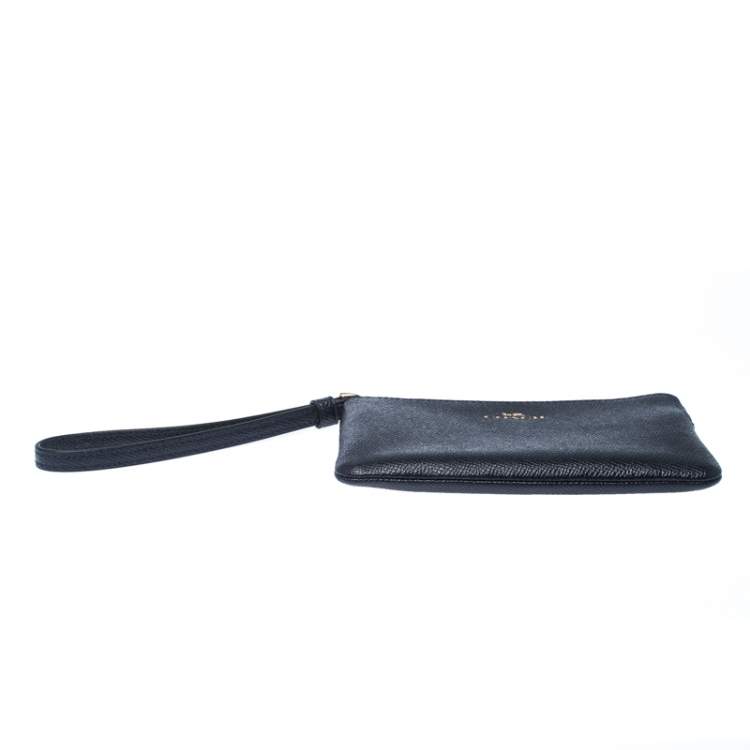 Pre Owned Coach Navy Blue Leather Zip Wristlet Pouch