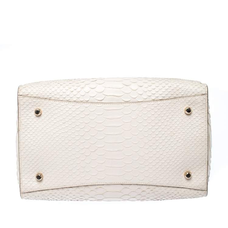 Pre Owned Coach Cream Python Embossed Leather Tote
