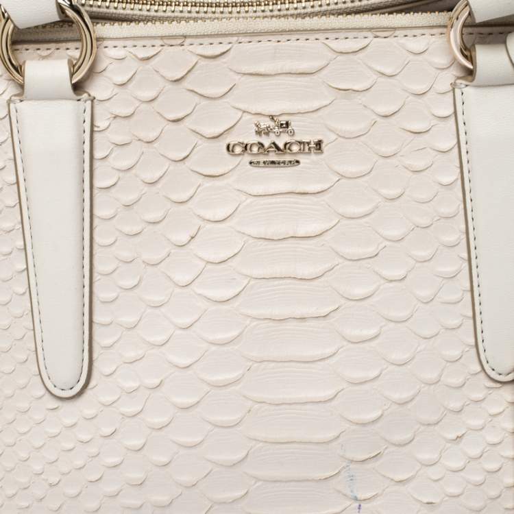 Pre Owned Coach Cream Python Embossed Leather Tote