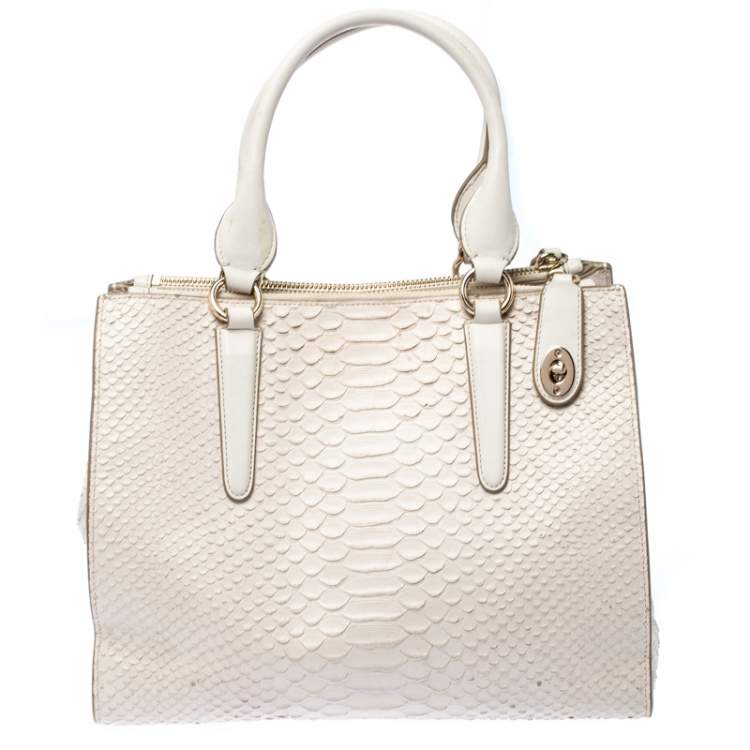 Pre Owned Coach Cream Python Embossed Leather Tote