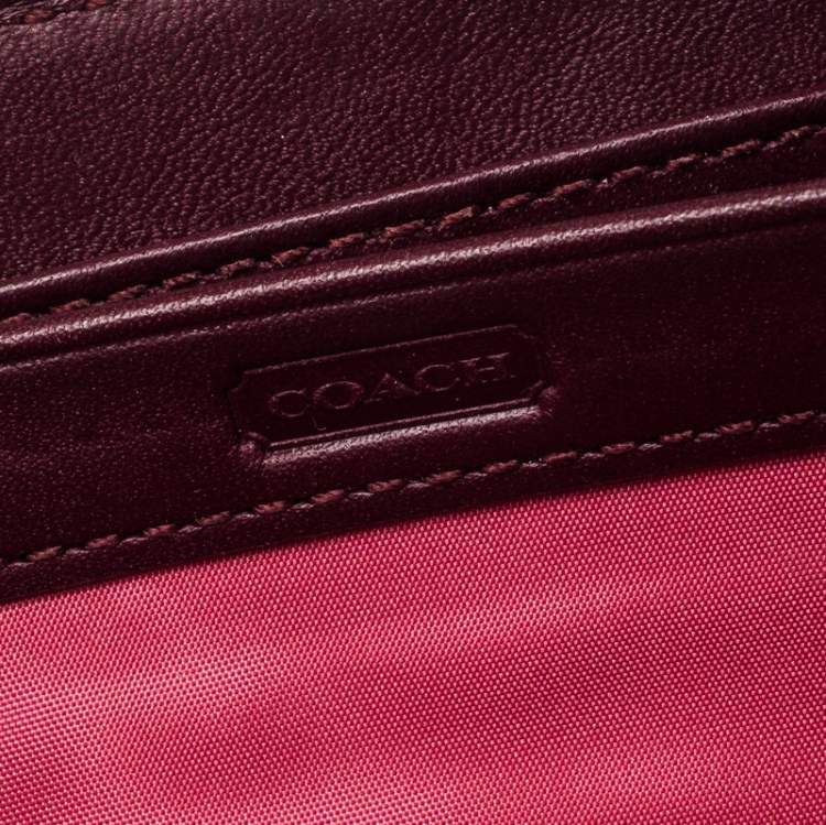Pre Owned Coach Burgundy Patent Leather Zip Around Continental Wallet 
