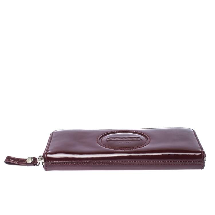 Pre Owned Coach Burgundy Patent Leather Zip Around Continental Wallet 