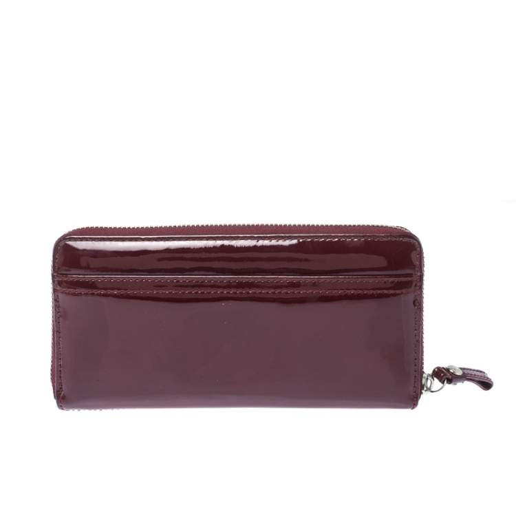 Pre Owned Coach Burgundy Patent Leather Zip Around Continental Wallet 
