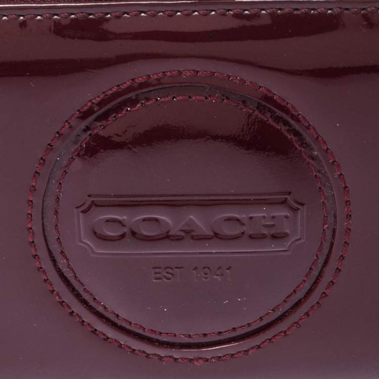 Pre Owned Coach Burgundy Patent Leather Zip Around Continental Wallet 
