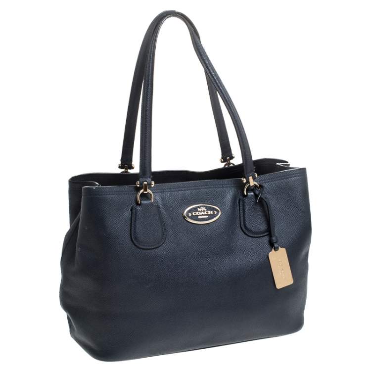 Pre Owned Coach Navy Blue Leather Kitt Carryall Satchel