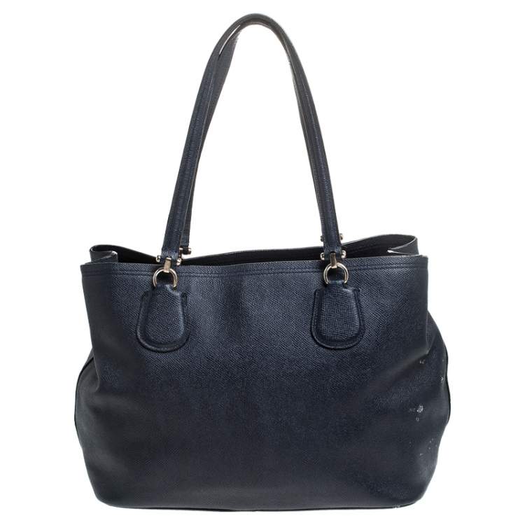 Pre Owned Coach Navy Blue Leather Kitt Carryall Satchel