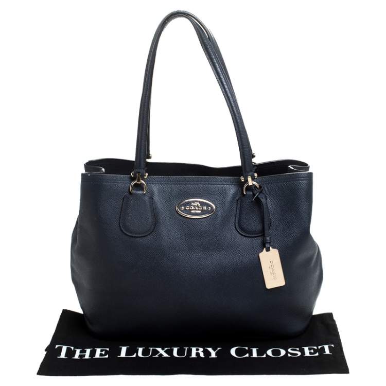 Pre Owned Coach Navy Blue Leather Kitt Carryall Satchel