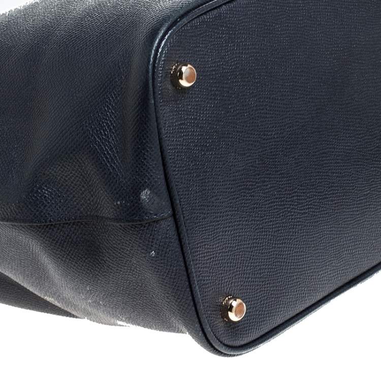 Pre Owned Coach Navy Blue Leather Kitt Carryall Satchel