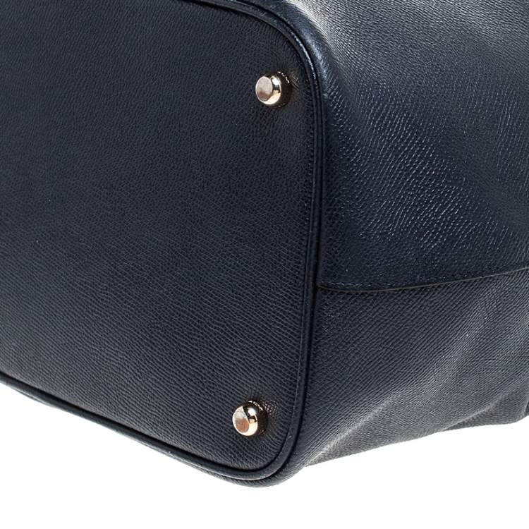 Pre Owned Coach Navy Blue Leather Kitt Carryall Satchel