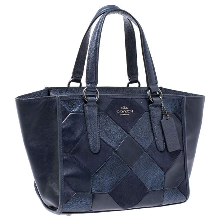 Pre Owned Coach Navy Patchwork Leather Mini Crossbody Bag
