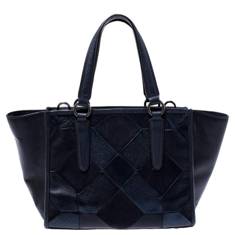 Pre Owned Coach Navy Patchwork Leather Mini Crossbody Bag