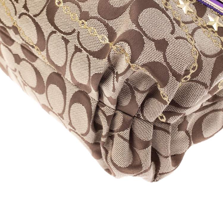 Pre Owned  Coach Beige/Purple Canvas Poppy Tartan Glam Tote