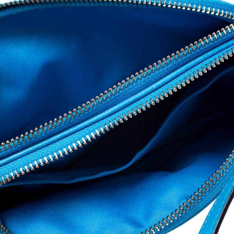Pre Owned Coach Blue Leather Double Zip Camera Crossbody Bag