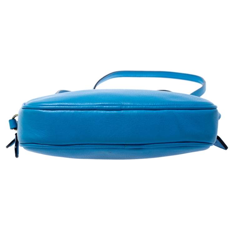 Pre Owned Coach Blue Leather Double Zip Camera Crossbody Bag