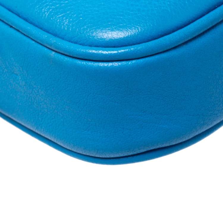 Pre Owned Coach Blue Leather Double Zip Camera Crossbody Bag
