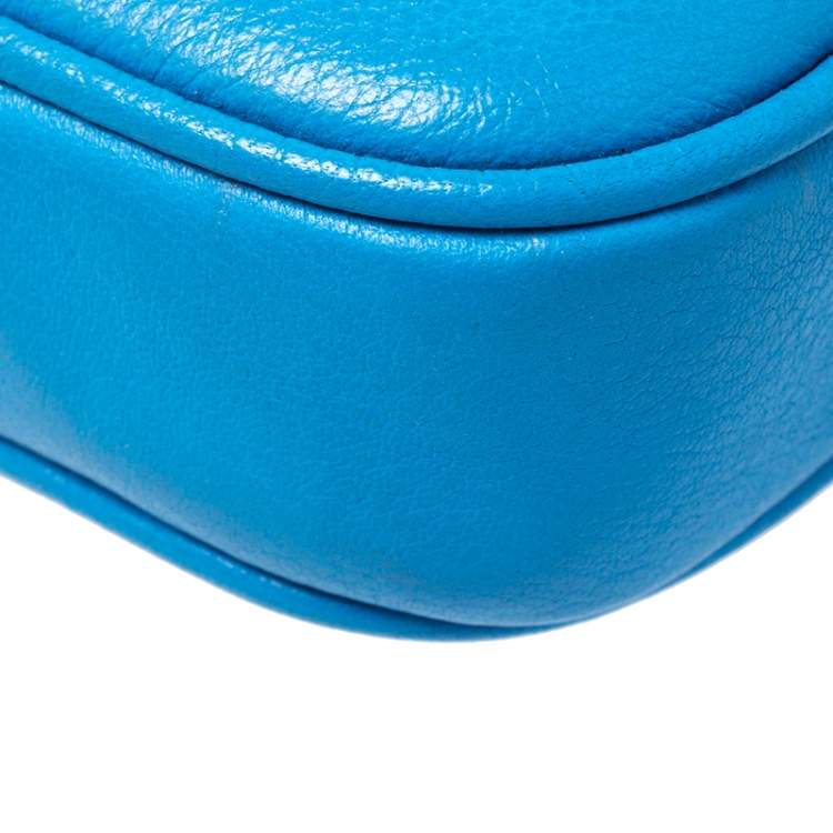 Pre Owned Coach Blue Leather Double Zip Camera Crossbody Bag