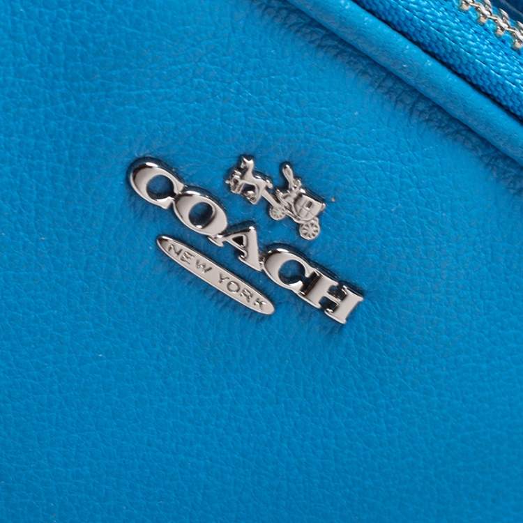 Pre Owned Coach Blue Leather Double Zip Camera Crossbody Bag
