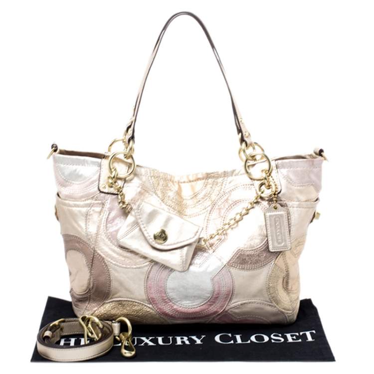 Pre Owned Coach Gold Monogram Leather Shoulder Bag