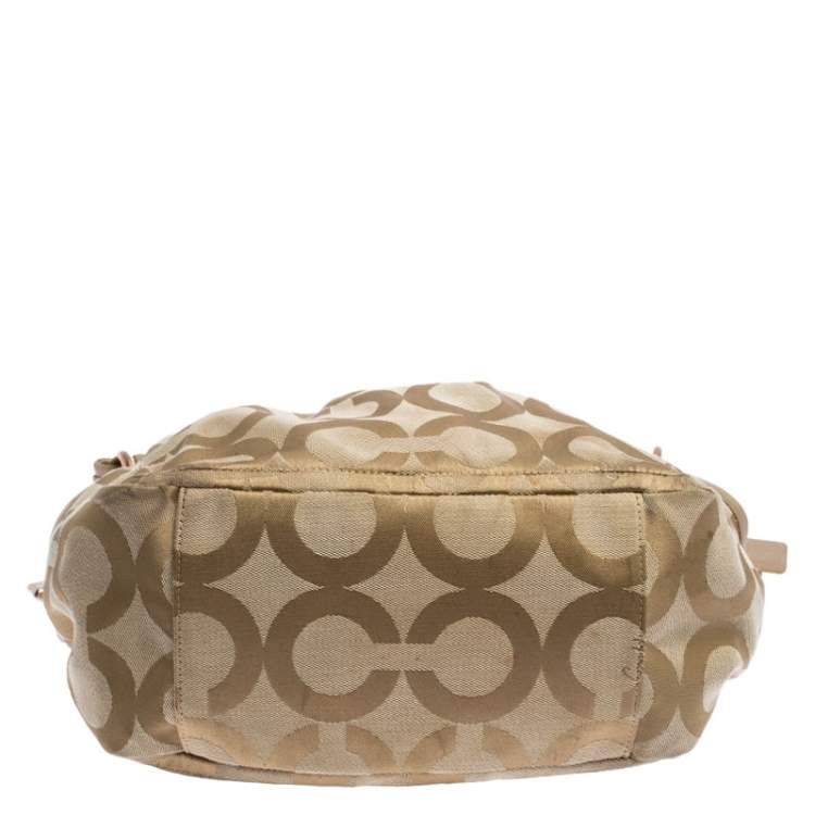 Pre Owned Coach Beige Canvas and Leather Op Art Parker Hobo