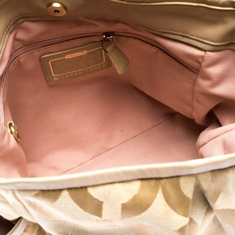 Pre Owned Coach Beige Canvas and Leather Op Art Parker Hobo