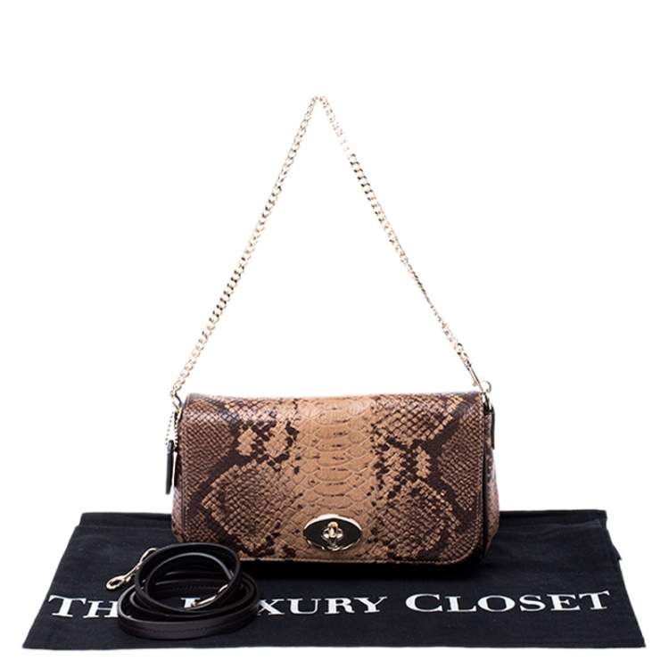 Pre Owned Coach Brown/Beige Python Embossed Leather Mini Ruby Crossbody Bag