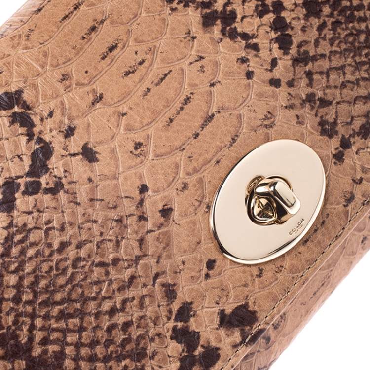 Pre Owned Coach Brown/Beige Python Embossed Leather Mini Ruby Crossbody Bag