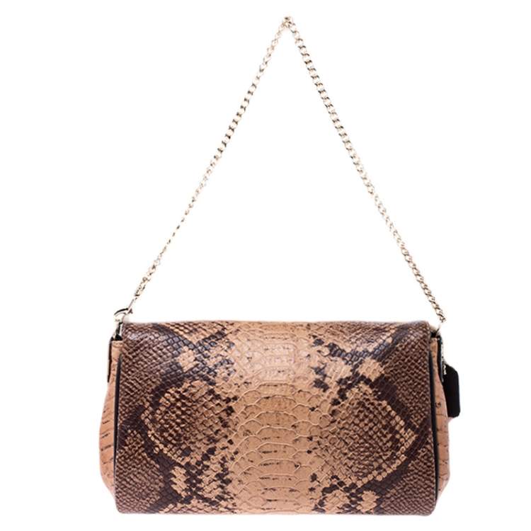 Pre Owned Coach Brown/Beige Python Embossed Leather Mini Ruby Crossbody Bag