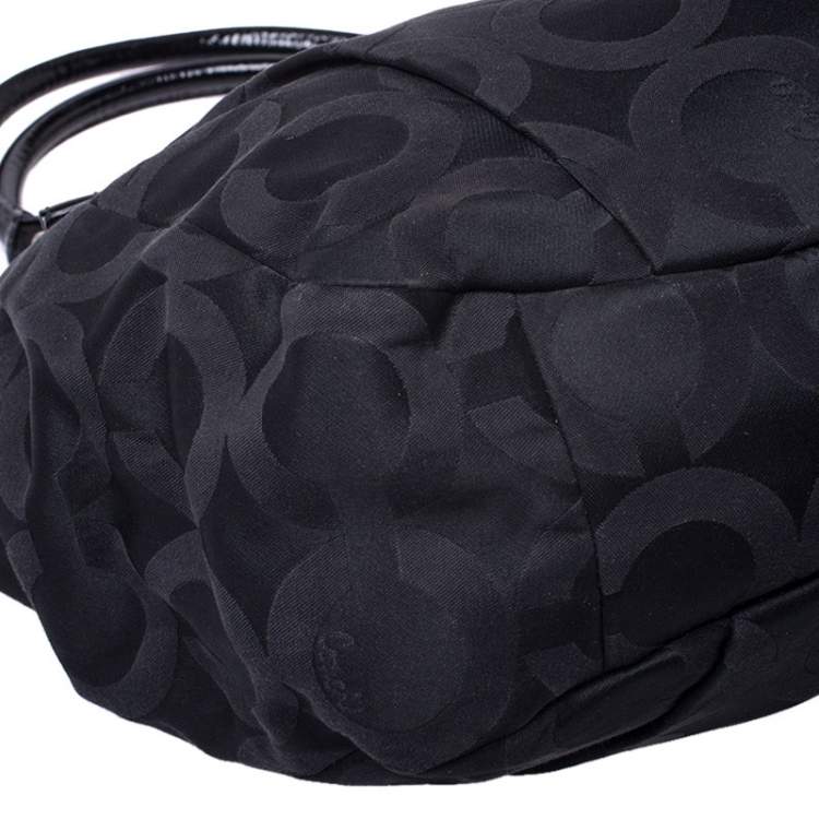 Pre Owned Coach Black Op Art Nylon Abigail Shoulder Bag