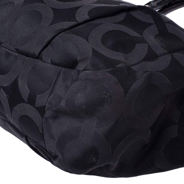 Pre Owned Coach Black Op Art Nylon Abigail Shoulder Bag