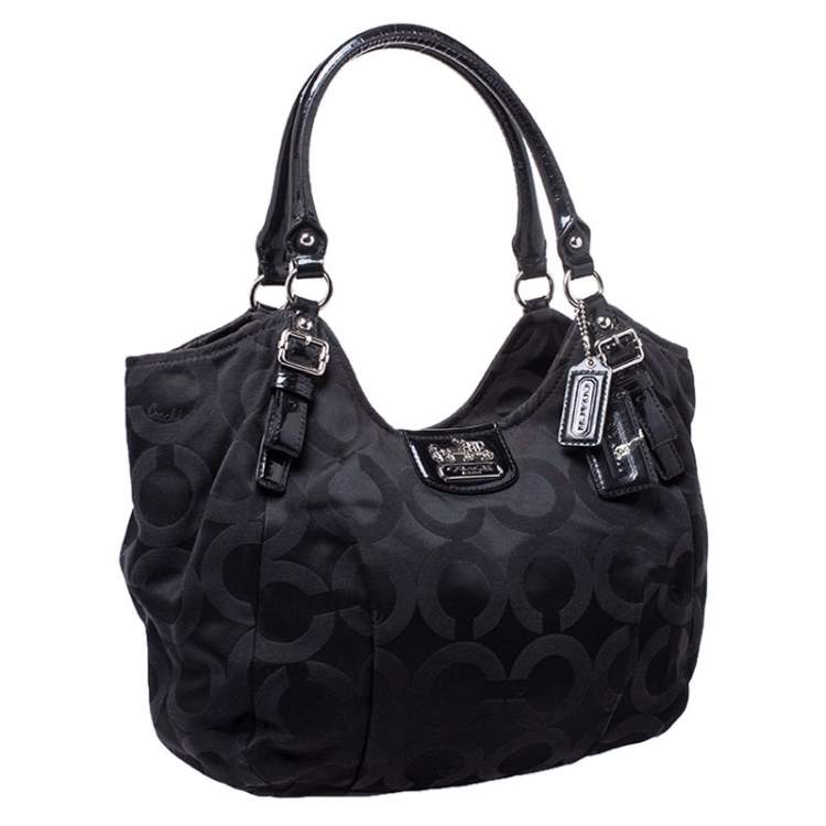 Pre Owned Coach Black Op Art Nylon Abigail Shoulder Bag