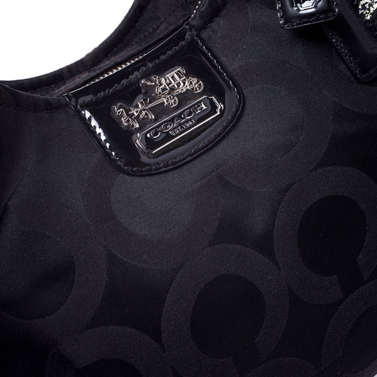 Pre Owned Coach Black Op Art Nylon Abigail Shoulder Bag