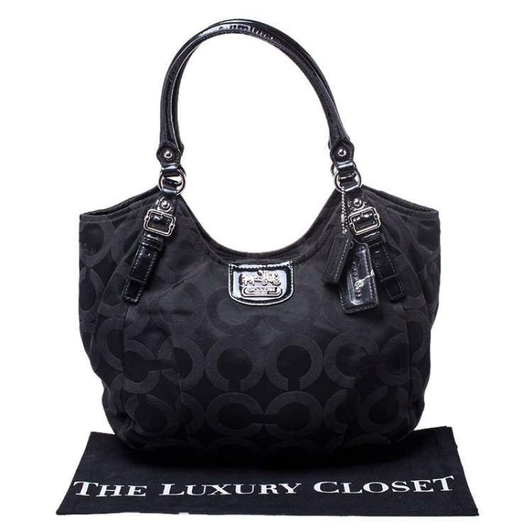 Pre Owned Coach Black Op Art Nylon Abigail Shoulder Bag