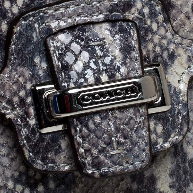 Pre Owned Coach Grey Embossed Python Flap Wrislet Clutch