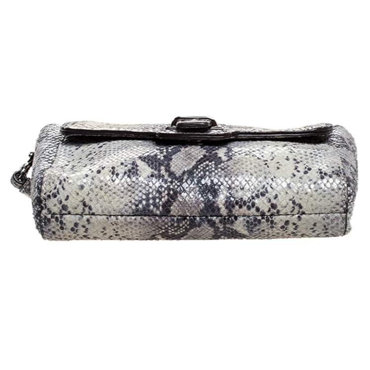 Pre Owned Coach Grey Embossed Python Flap Wrislet Clutch