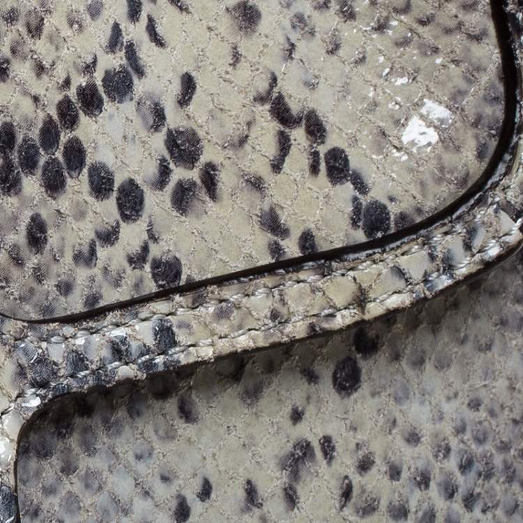 Pre Owned Coach Grey Embossed Python Flap Wrislet Clutch