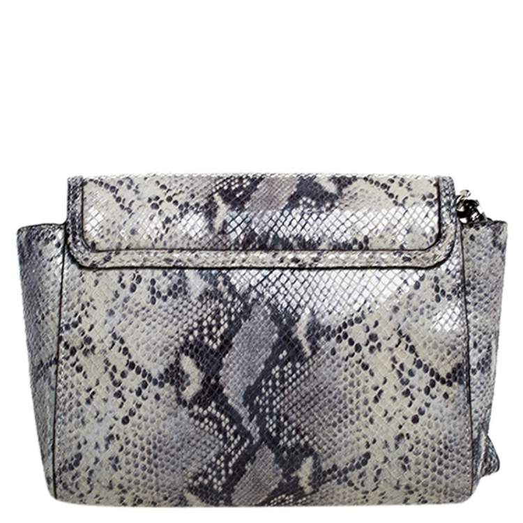 Pre Owned Coach Grey Embossed Python Flap Wrislet Clutch