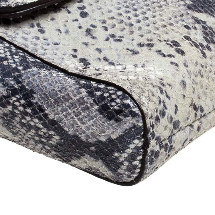 Pre Owned Coach Grey Embossed Python Flap Wrislet Clutch
