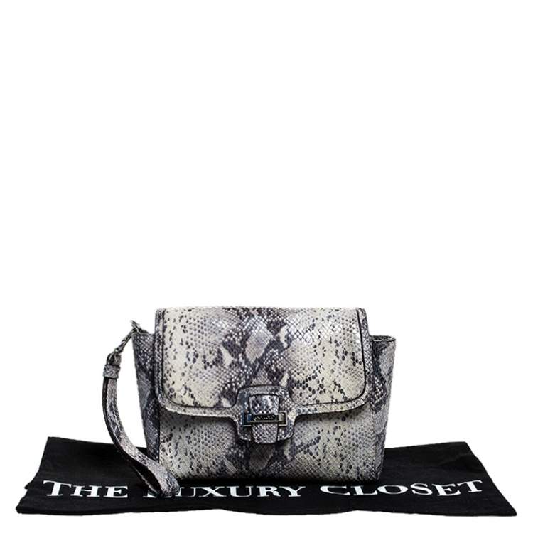 Pre Owned Coach Grey Embossed Python Flap Wrislet Clutch
