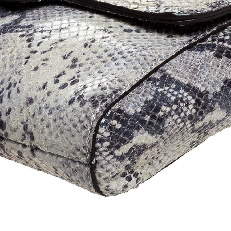 Pre Owned Coach Grey Embossed Python Flap Wrislet Clutch