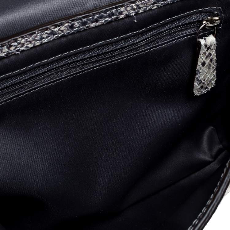 Pre Owned Coach Grey Embossed Python Flap Wrislet Clutch