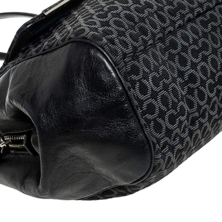 مملوكة مسبقًا Coach Black Canvas and Leather Monogram Cc Optic Satchel