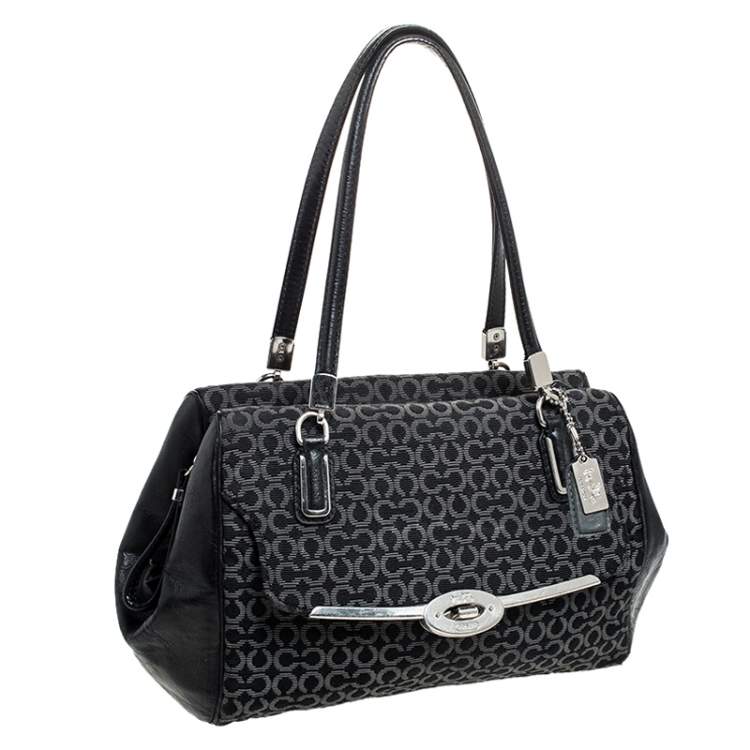 مملوكة مسبقًا Coach Black Canvas and Leather Monogram Cc Optic Satchel