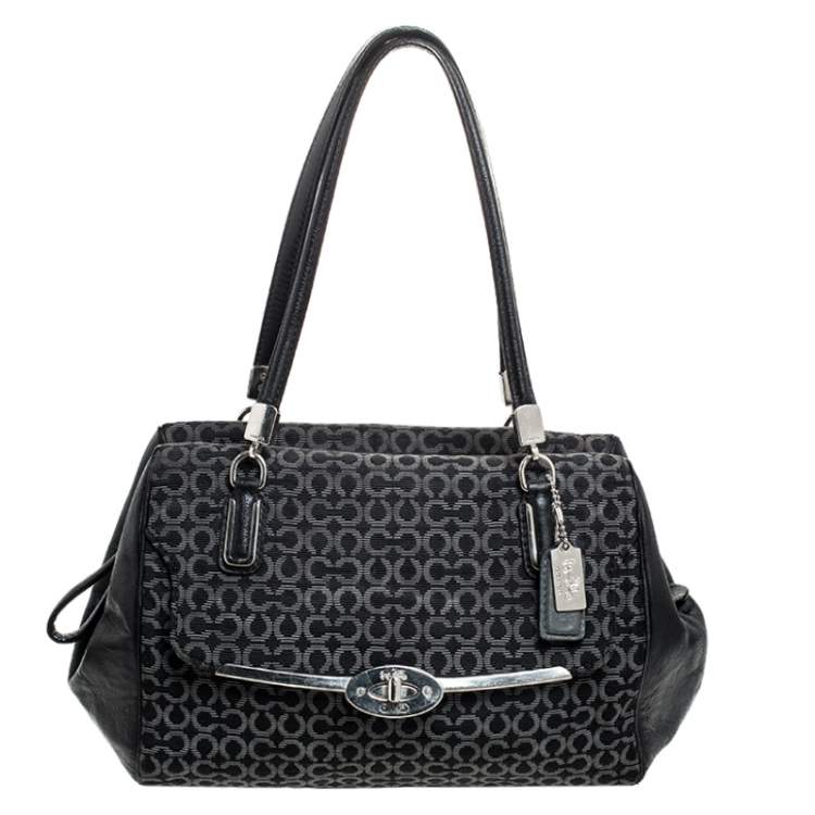 مملوكة مسبقًا Coach Black Canvas and Leather Monogram Cc Optic Satchel