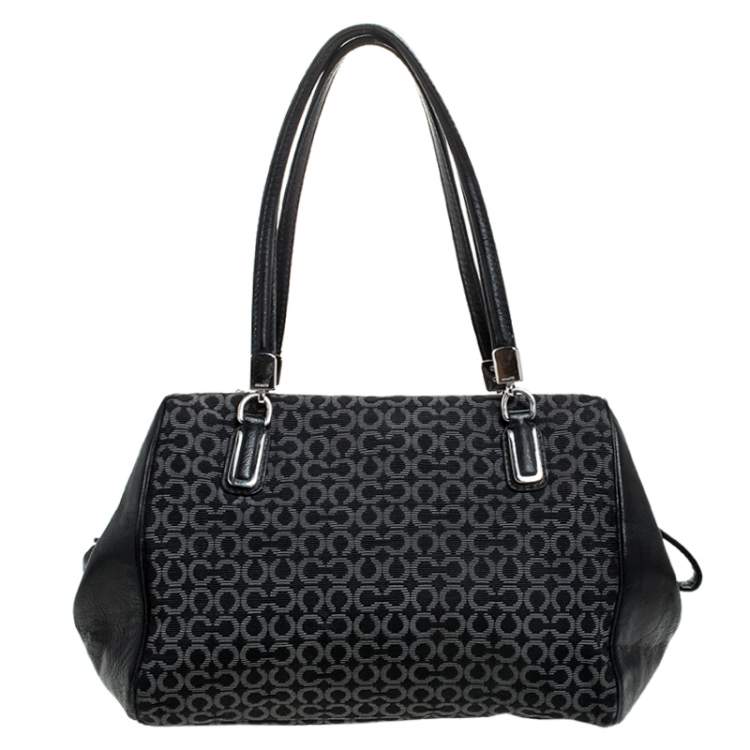 مملوكة مسبقًا Coach Black Canvas and Leather Monogram Cc Optic Satchel