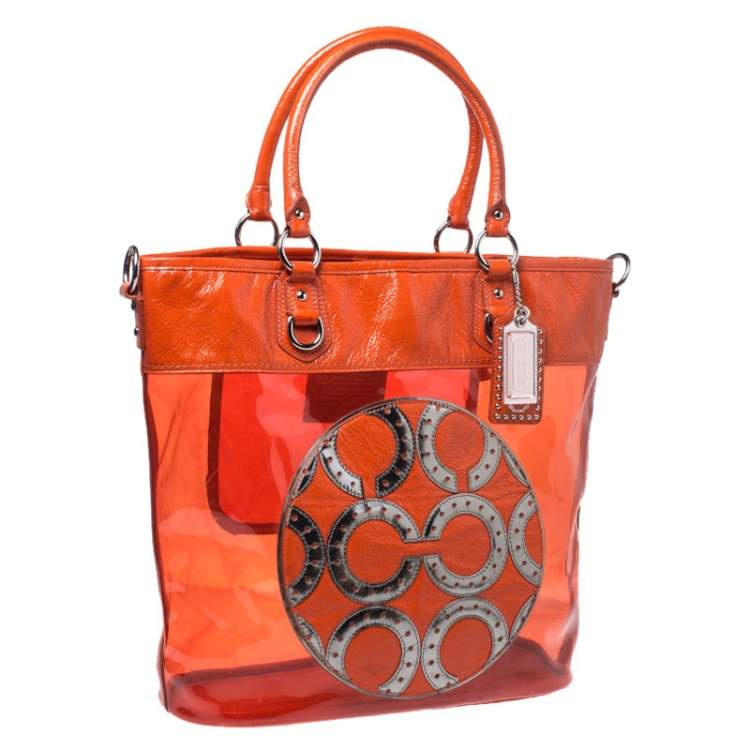 Pre Owned Coach Orange PVC and Patent Leather Tote 